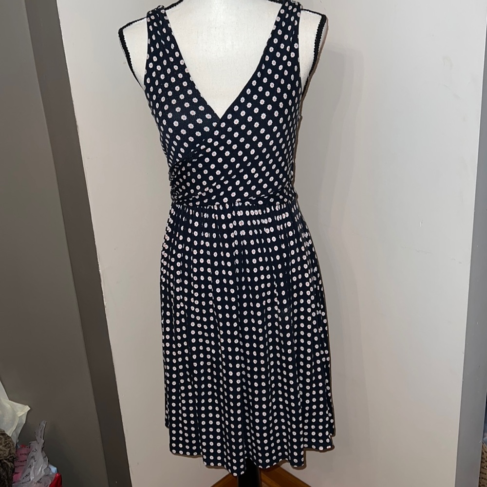 Ann Taylor Loft Dress, Dark Navy, White & Soft Peach.